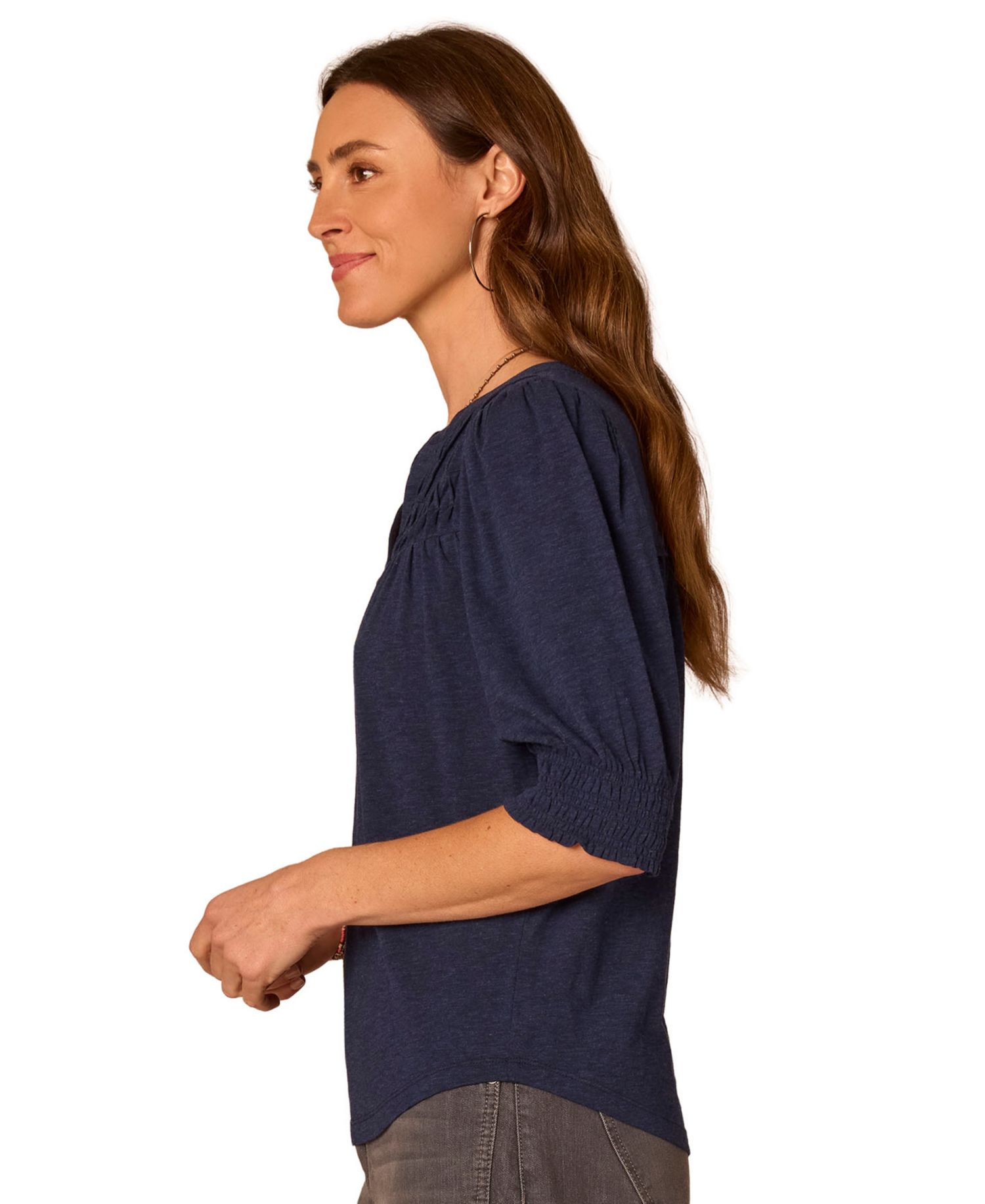 Petite Mandarin Collar Blouson-Sleeve Knit Top