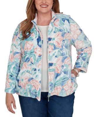 Plus Size Floral Stand-Collar Jacket