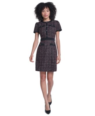 Women's Tweed Contrast-Trim Sheath Dress