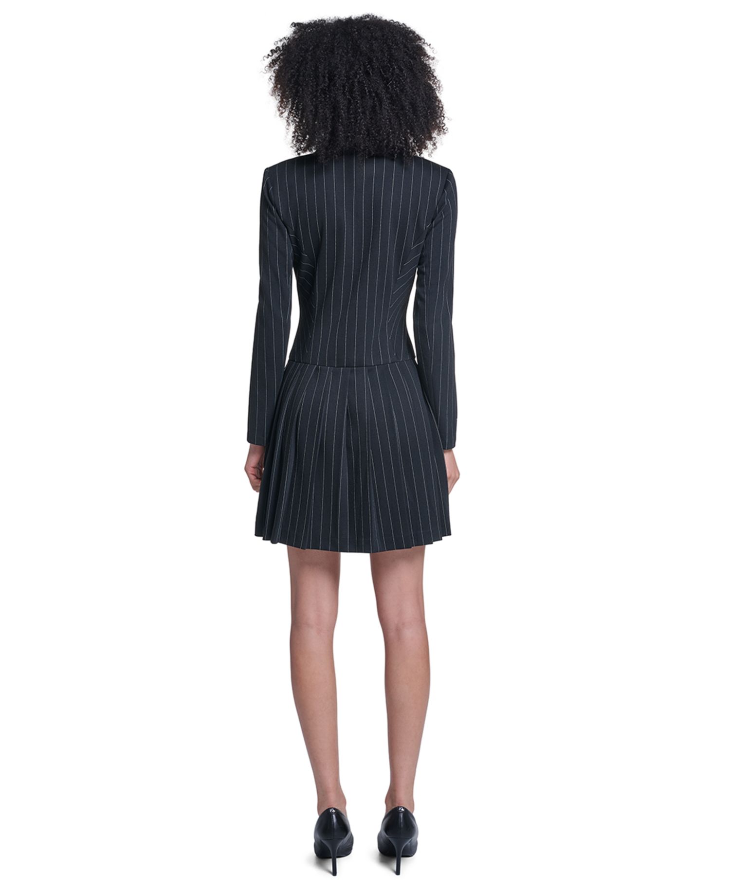 Women's Pinstripe Pleated Skirt Blazer Dress