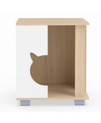 Semi-Enclosed Wooden Cat Condo with Head-Shaped Entry and Metal Legs
