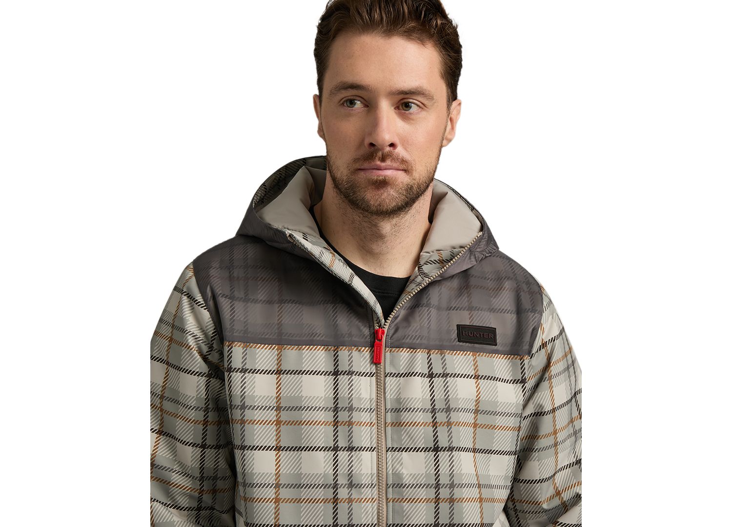 Men's Zipper-Front Plaid Print Jacket