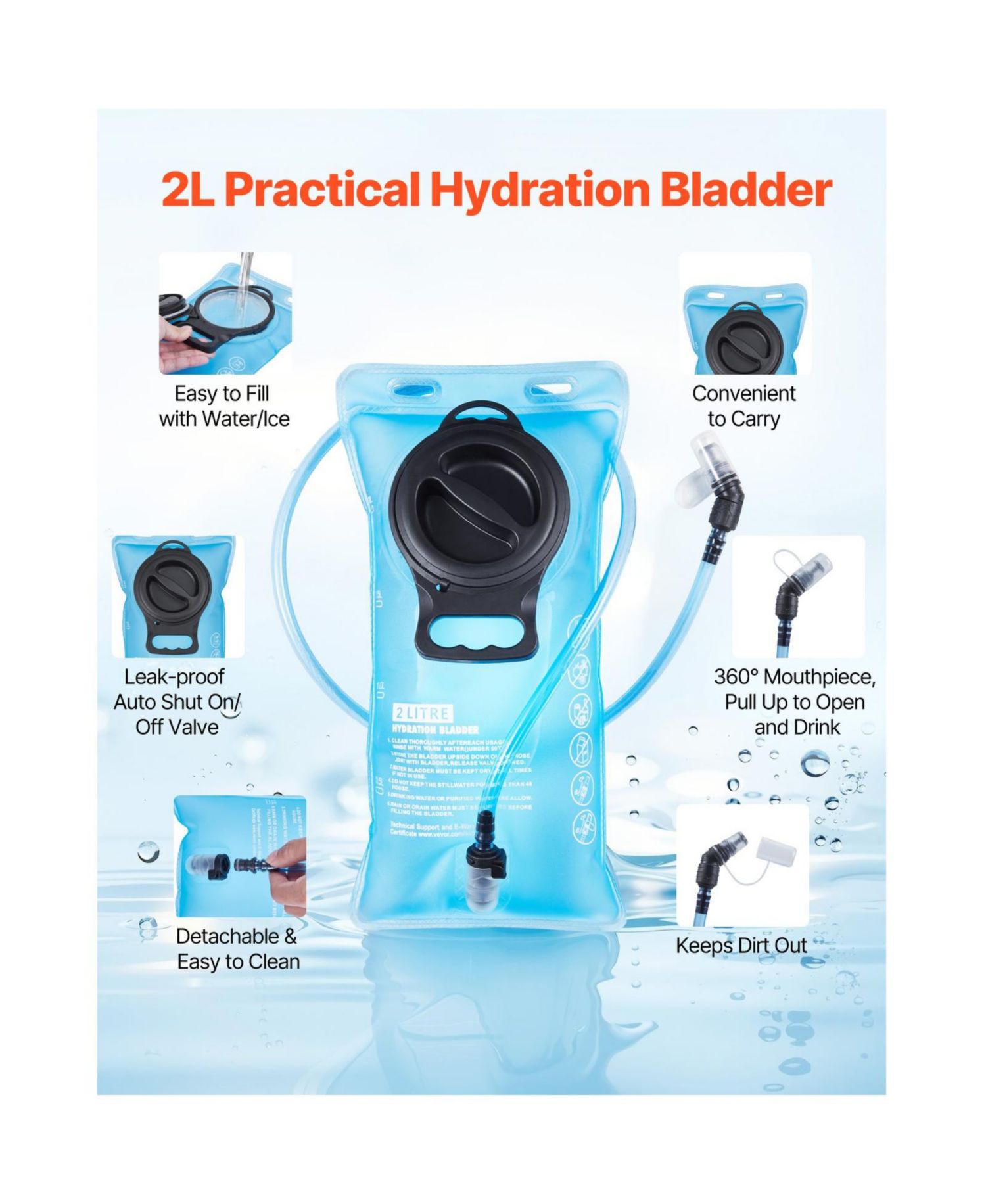 Hydration Backpack with 2L TPU Water Bladder, Lightweight 8L Hiking Daypack for Running and Cycling