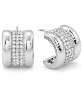 Cubic Zirconia Silver Plated Huggie Hoop Earrings