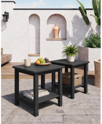 Set of 2 HDPE Side Table - 18"x15" 2-Tier Outdoor End Table for Patio, Pool or Backyard