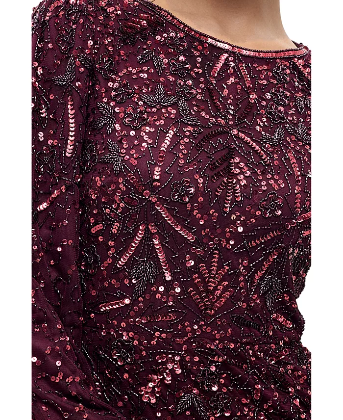 Women's Modest Embellished Sequins Gown - thumbnail 4