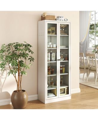 72 Inch Tall Steel 5 Shelf Narrow Storage Cabinet with Glass Door