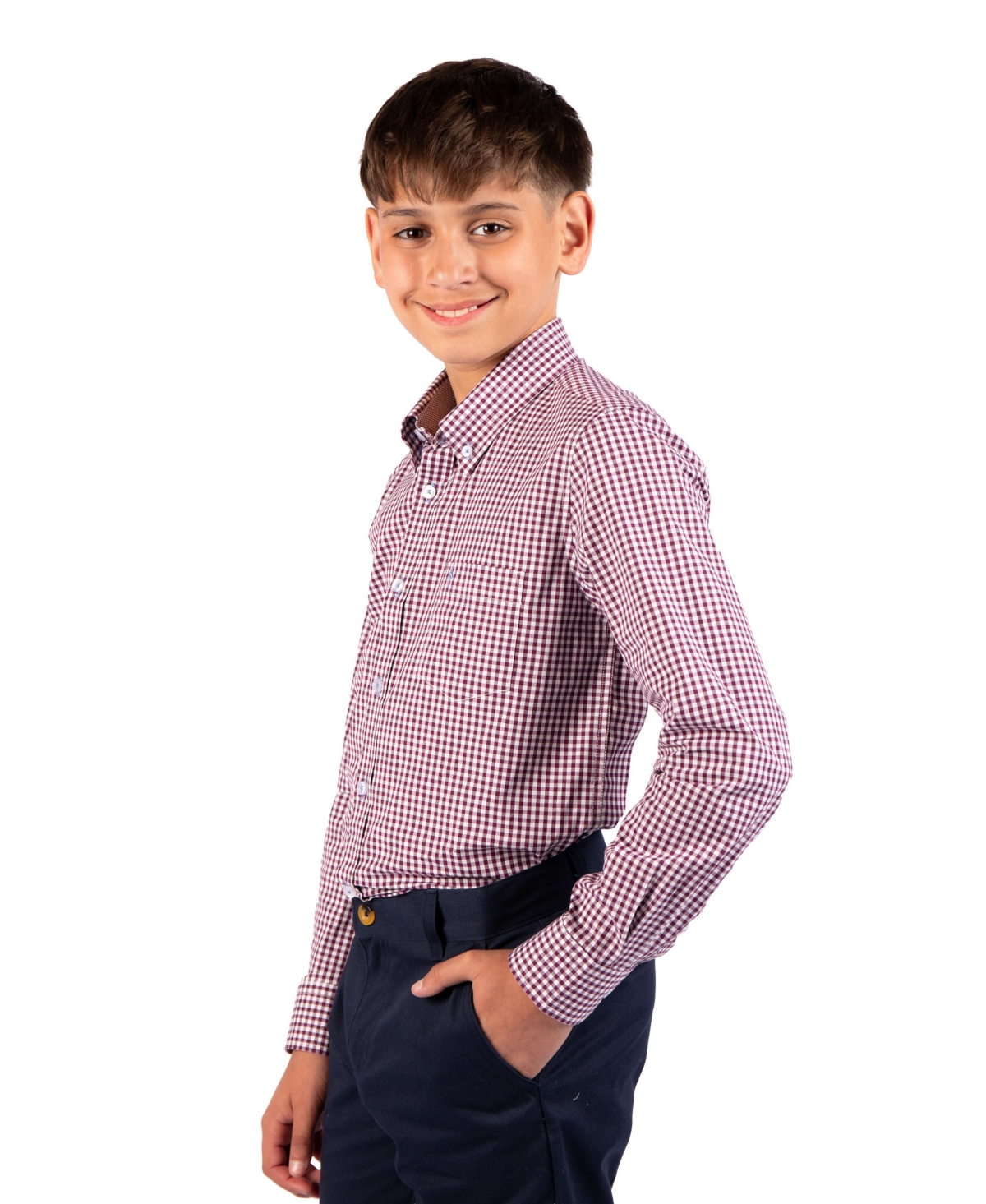 Tailorbyrd Big Boys Signature Gingham Long Sleeve Shirt