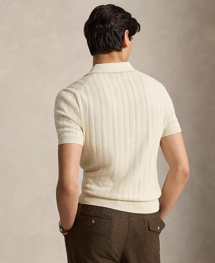 Men's Textured Cotton Polo Shirt - thumbnail 4