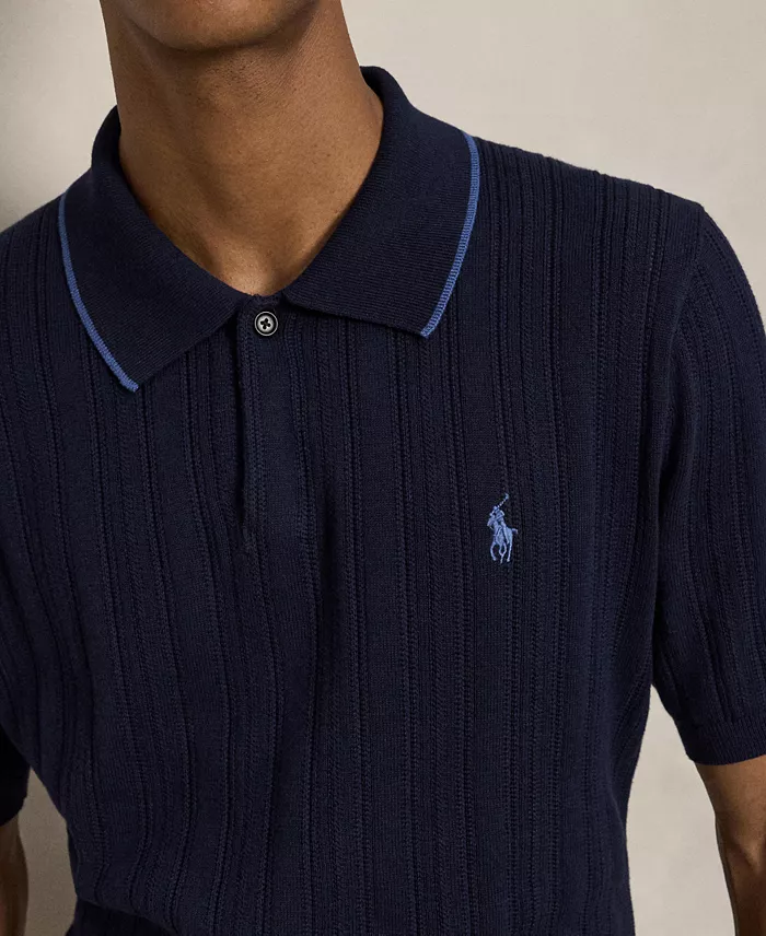 Men's Textured Cotton Polo Shirt - thumbnail 8