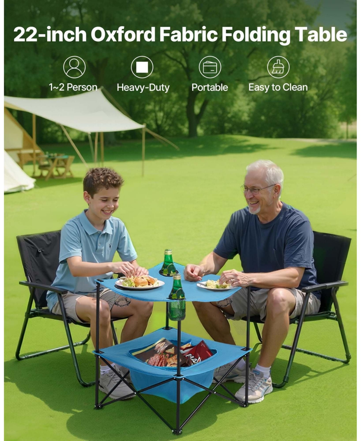 Sevorley Folding Camping Table with 4 Cup Holders and Carry Bag, Waterproof Oxford Beach Table