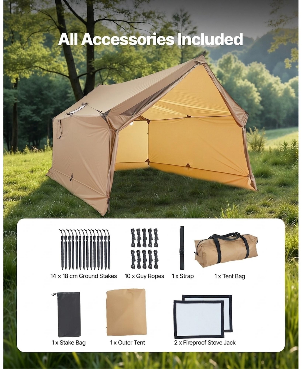 Sevorley 2-Person Cabin Hot Tent with Stove Jack, Waterproof 4-Season Winter Tent
