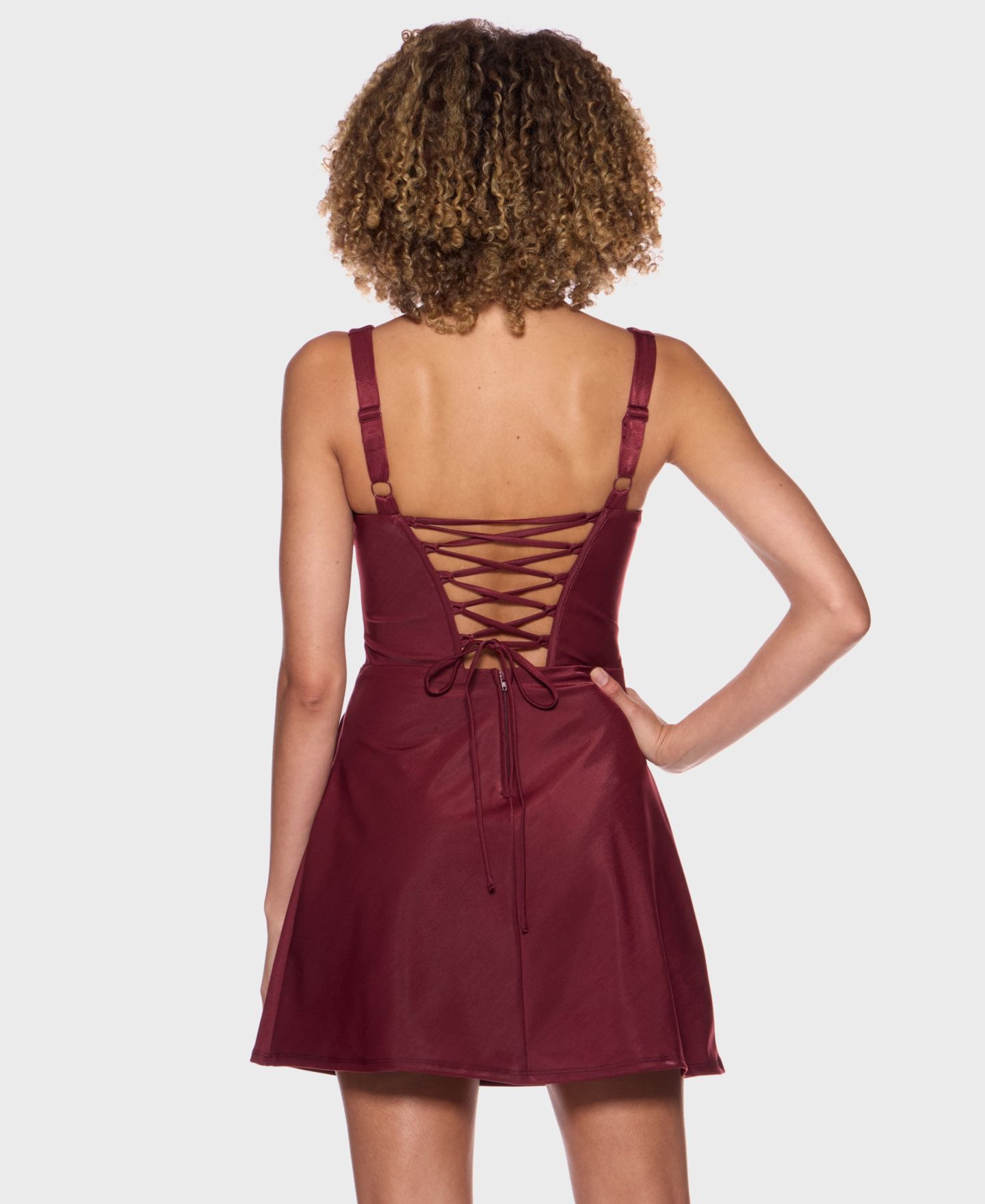 Женское платье B Darlin Juniors' Sweetheart-Neckline Corset-Bodice Draped-Skirt, цвет: Винный — фото 6