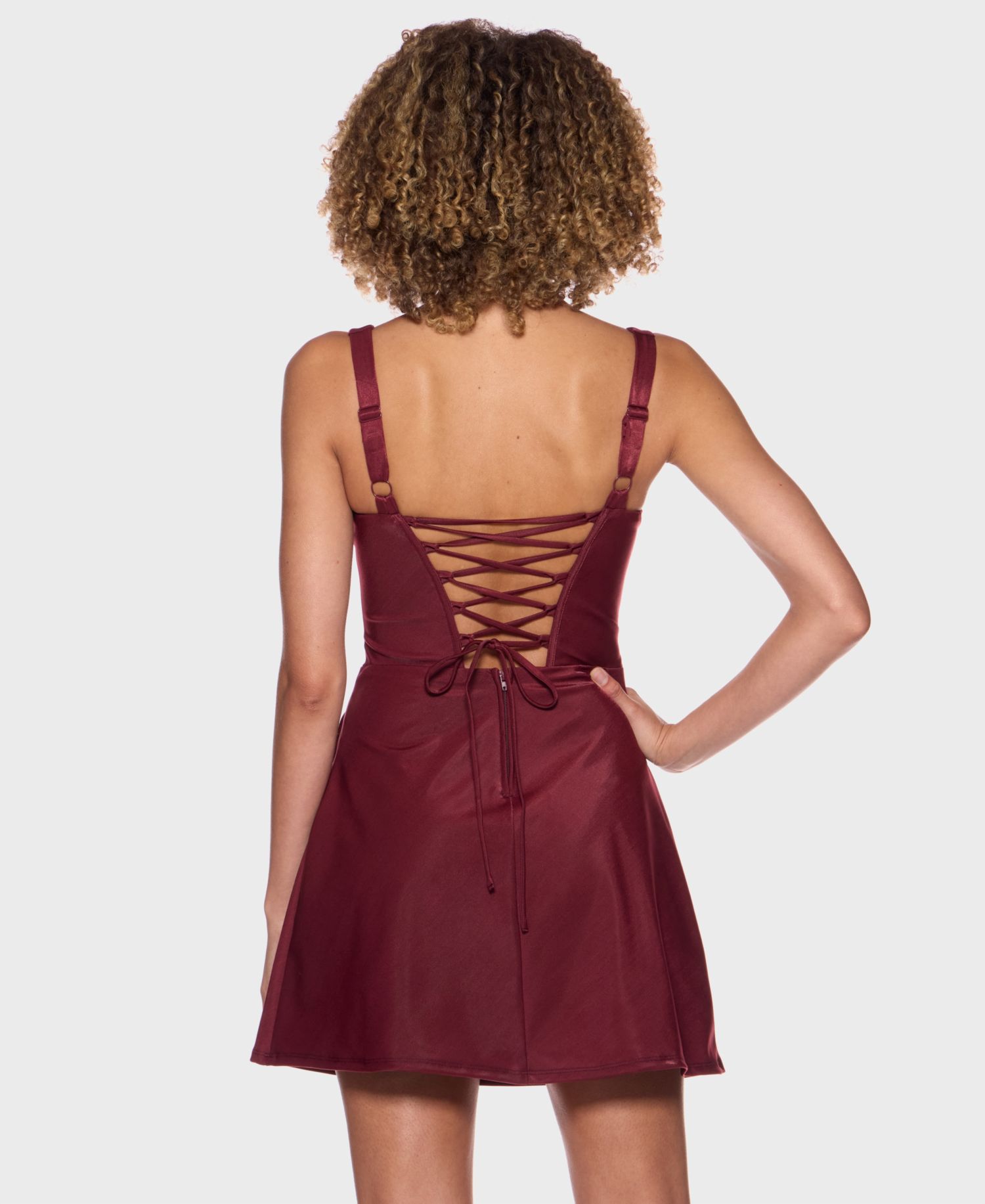 Juniors' Sweetheart-Neckline Corset-Bodice Draped-Skirt Dress