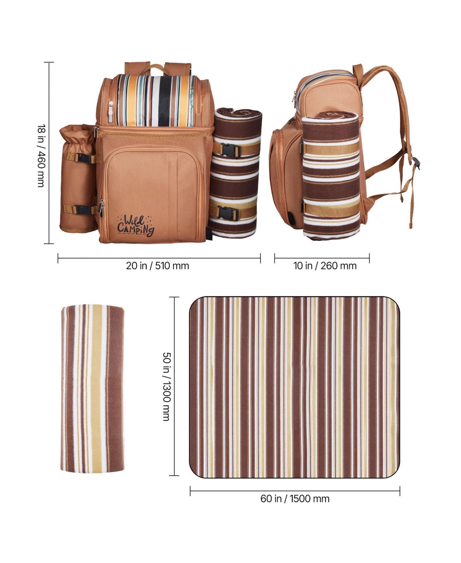 4-Person Picnic Backpack with Insulated Cooler, Blanket and Cutlery Set