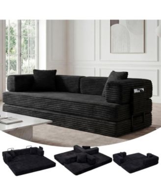 5-in-1 Convertible Sofa Bed, 80.7" Corduroy Sleeper Sofa with Storage Pocket, Bedroom and Small Spaces
