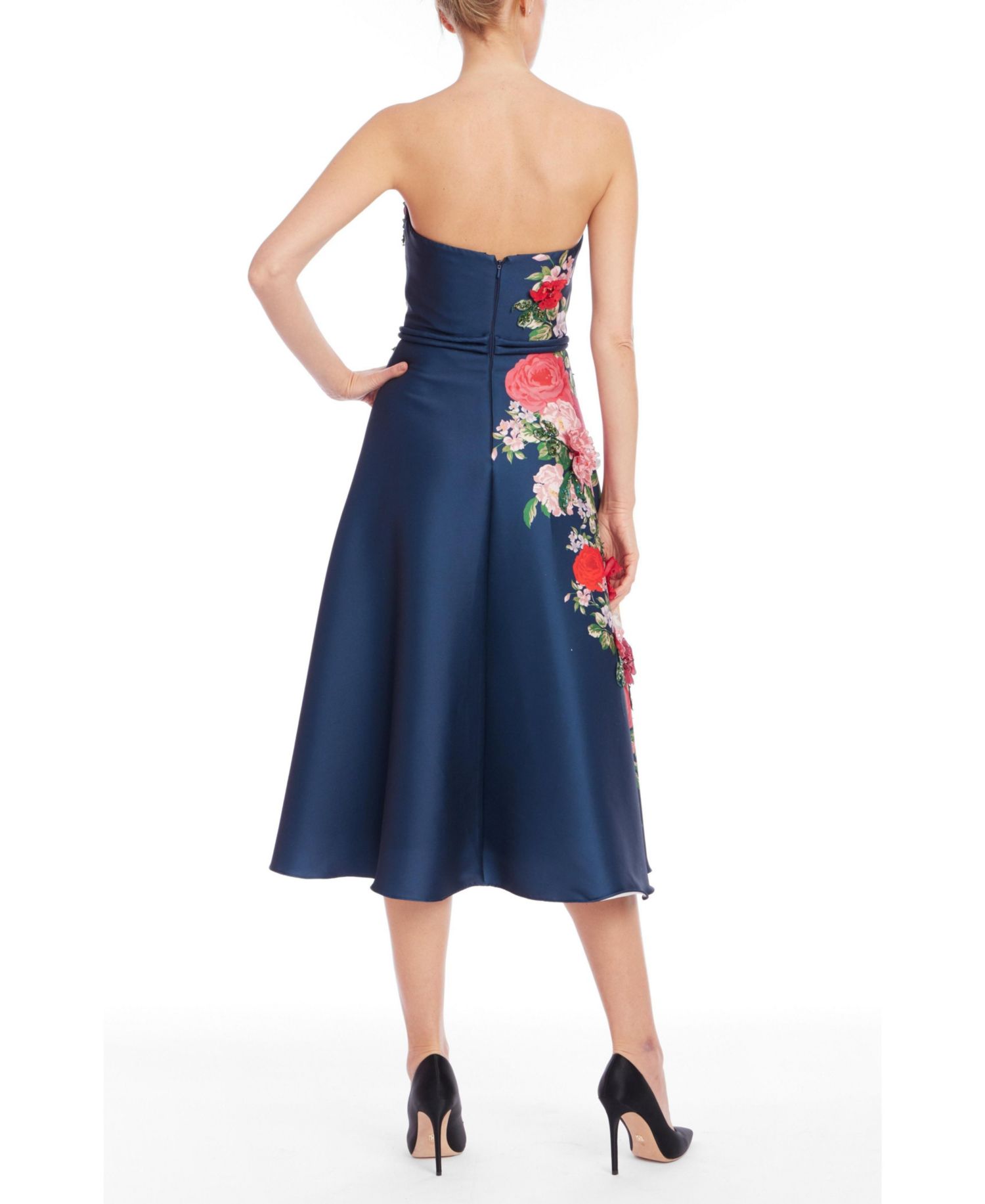 Women's Placed Print Strapless Floral-Print Midi Dress