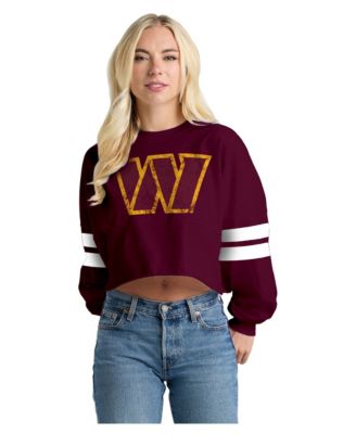 Women's Washington Commanders Oversized Cropped Stripe Long-Sleeve T-Shirt