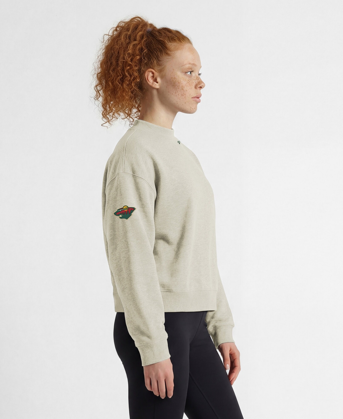 Champion Women's Oatmeal Minnesota Wild Collar Script Triumph Fleece Crewneck Sweatshirt