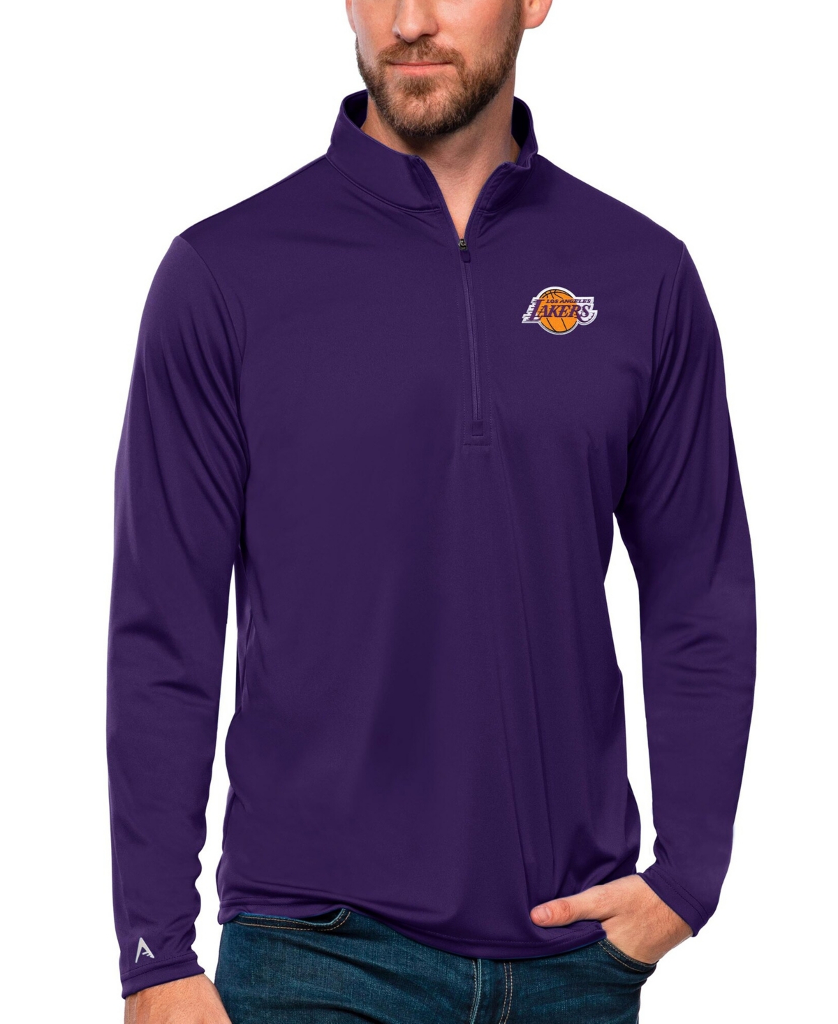 Antigua Men's Purple Los Angeles Lakers Tribute Quarter-Zip Pullover Sweatshirt