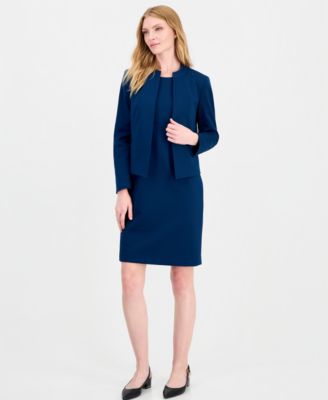 Women's Empire Waist Seam Crewneck Jacket and Dress, 2-Piece Suit