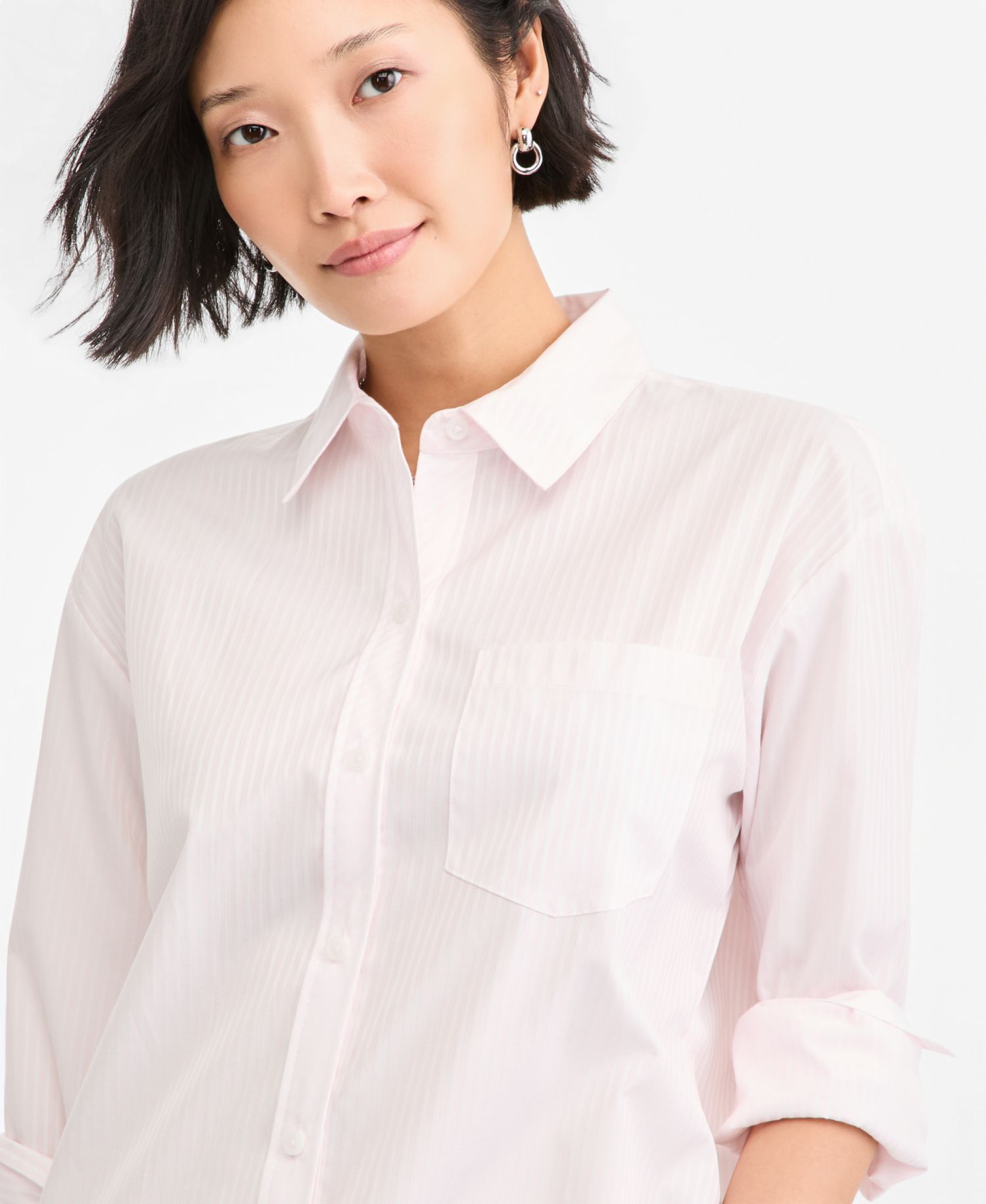 Women's Long-Sleeve Twill Striped Button-Down Shirt