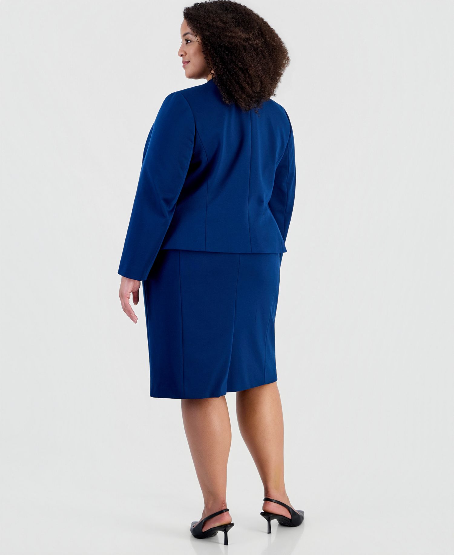 Plus Size Stretch Ponte Empire-Waist Jacket and Dress, 2-Piece Suit