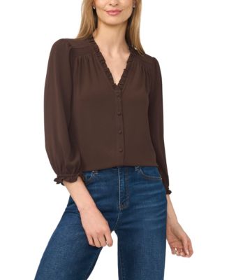 Women's Ruffled Button-Front 3/4-Sleeve Blouse