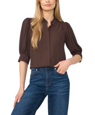 Women's 3/4-Sleeve Collared Button-Down Top