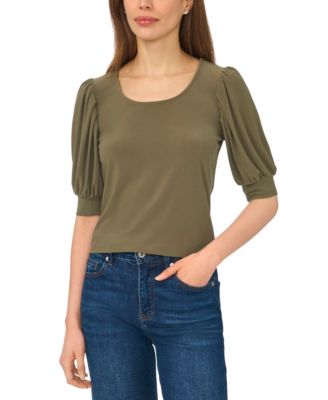 Women's Crewneck 3/4-Sleeve Shirred Top