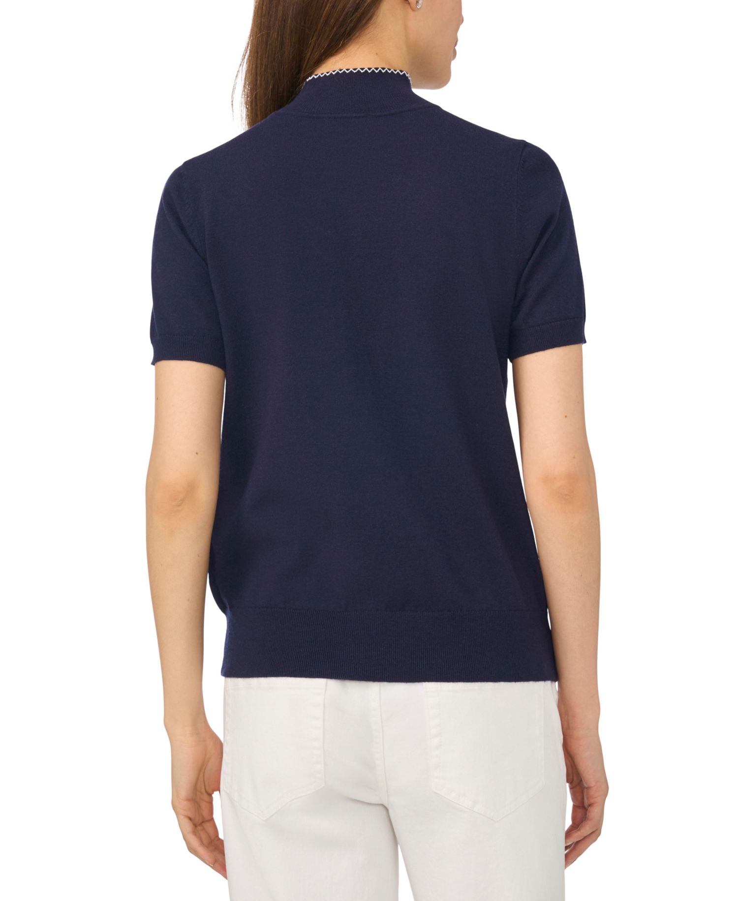 Women's Short-Sleeve Mock-Neck Scarf-Tie-Neck Sweater