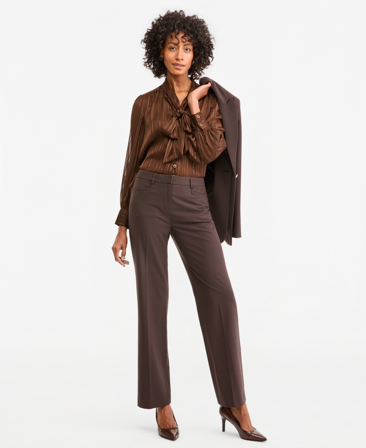 Tahari Asl Women's Bird Eye Mid-Rise Flare-Leg Pants