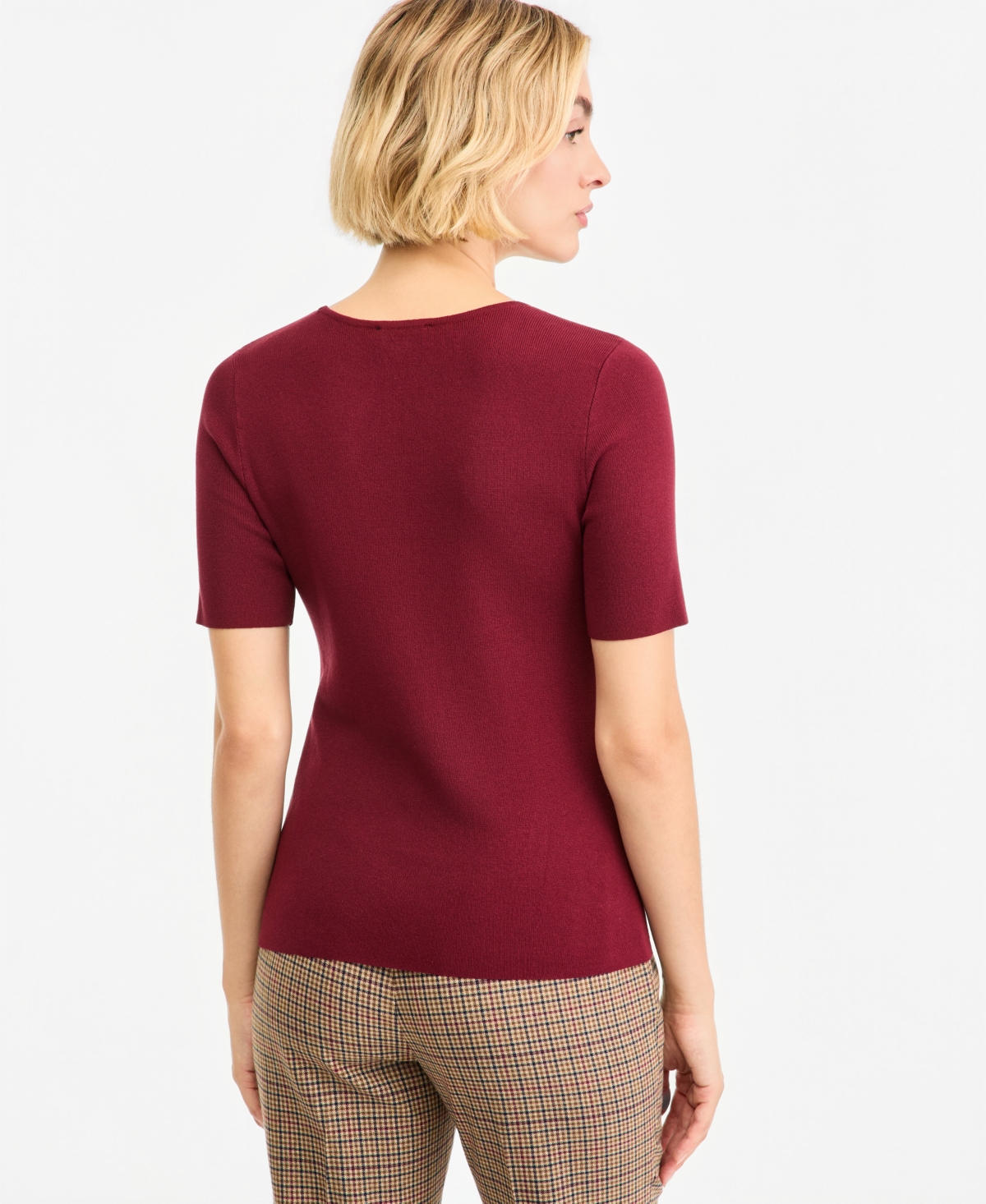 Tahari Asl Women's Scoop Neck Rayon-Blend Pull-On Short-Sleeve Sweater