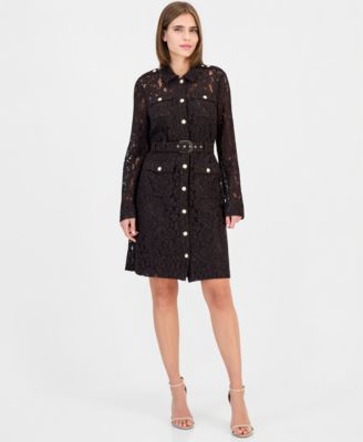 Women's Long-Sleeve Lace Shirt Dress