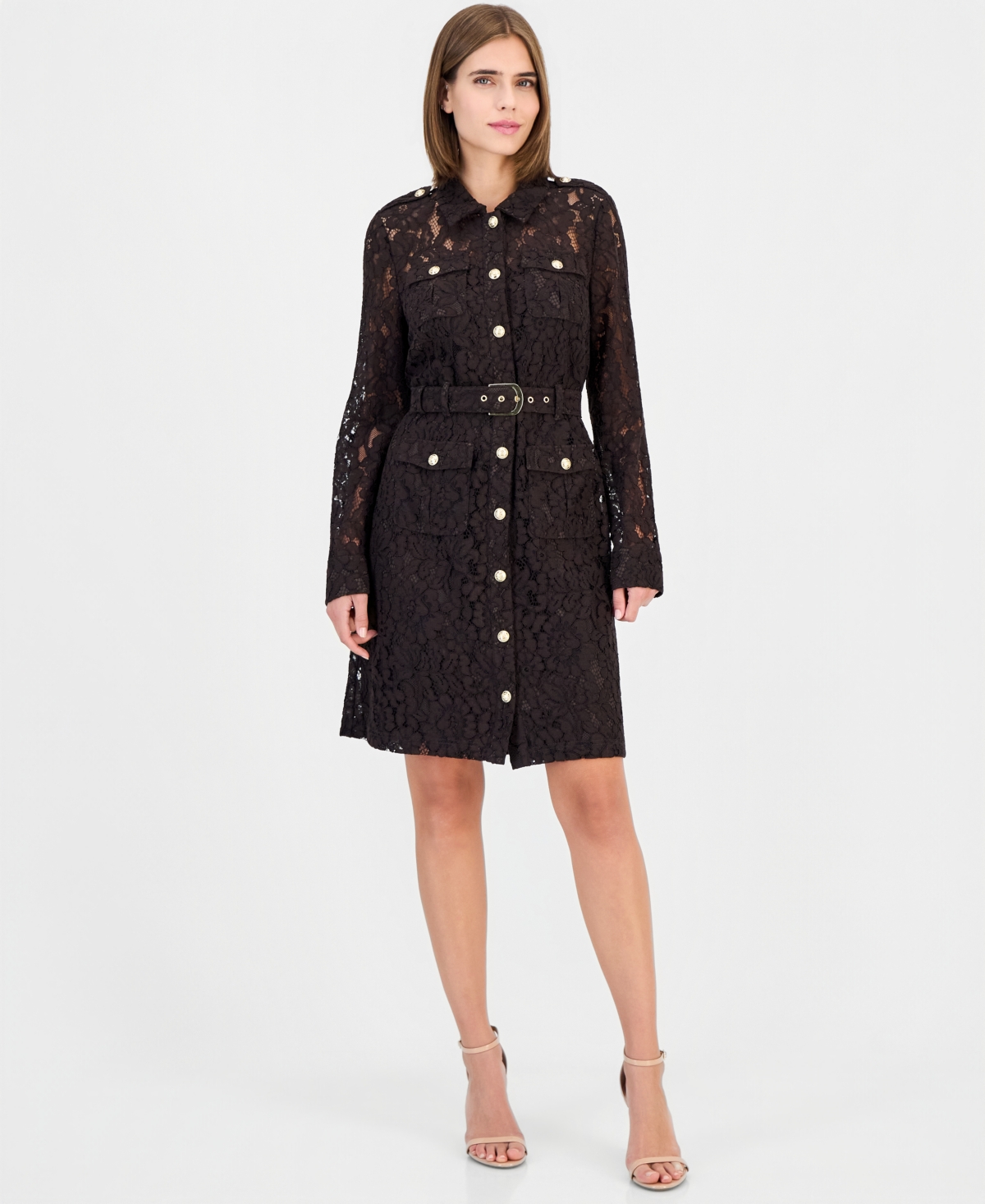 Tahari Asl Women's Long-Sleeve Lace Shirt Dress