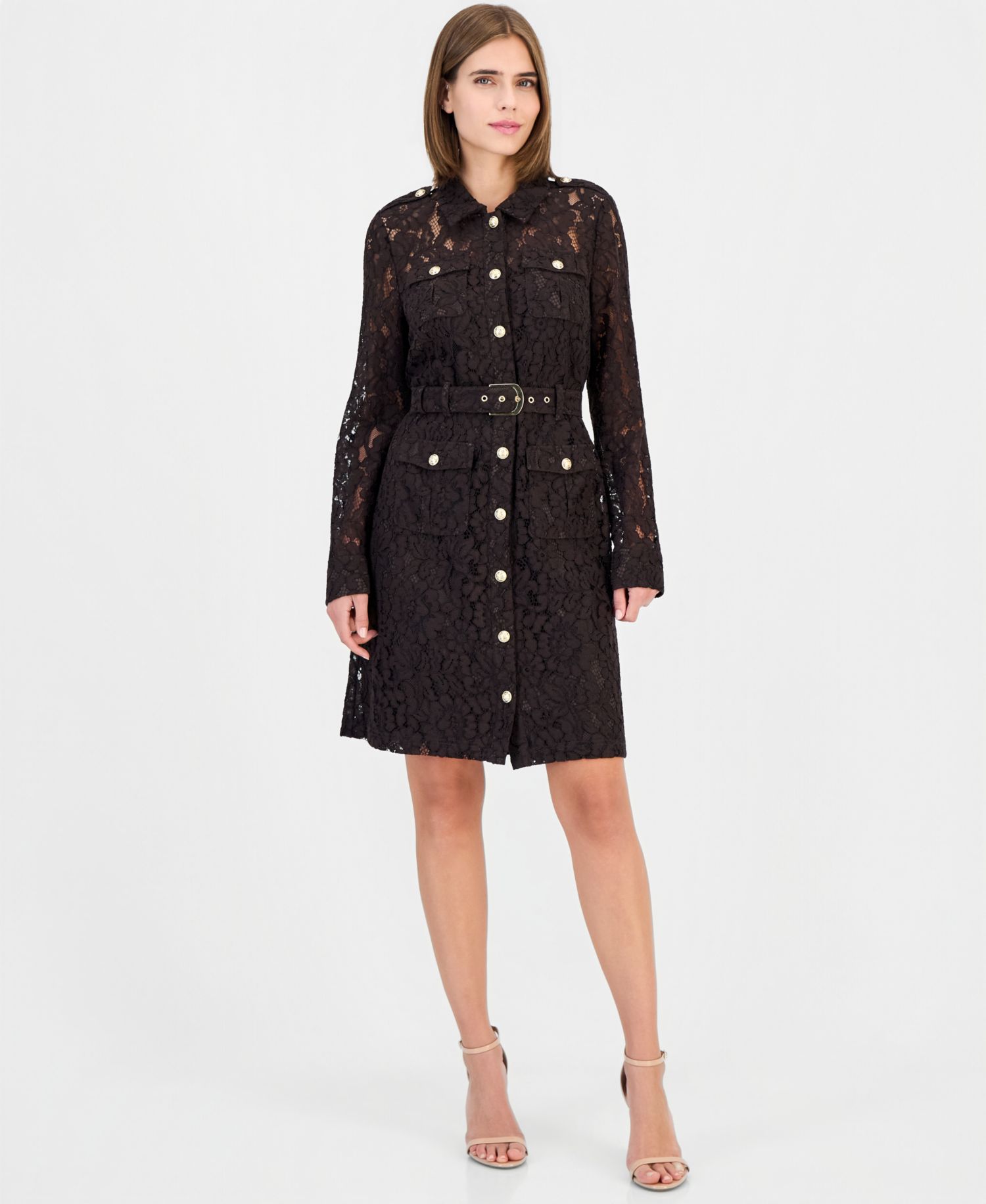 Women's Long-Sleeve Lace Shirt Dress