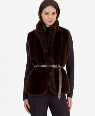 Women's Faux Fur Mock Neck Rib-Knit Sweater Vest