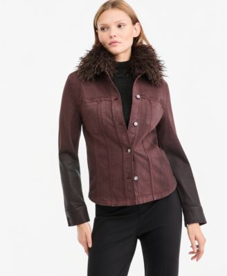 Women's Katherine Denim Removable Faux-Fur Collar Jacket