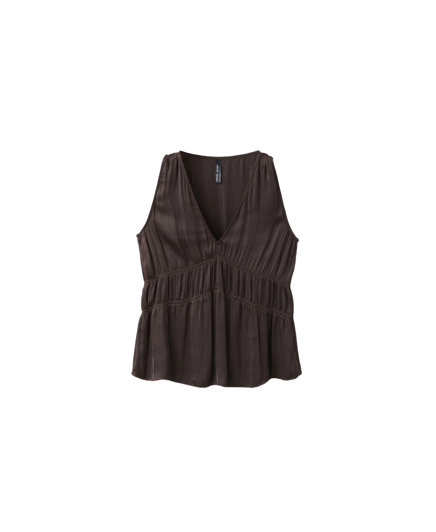 Женская блузка Mango Ruched V-Neck Sleeveless, цвет: Коричневый — фото 1
