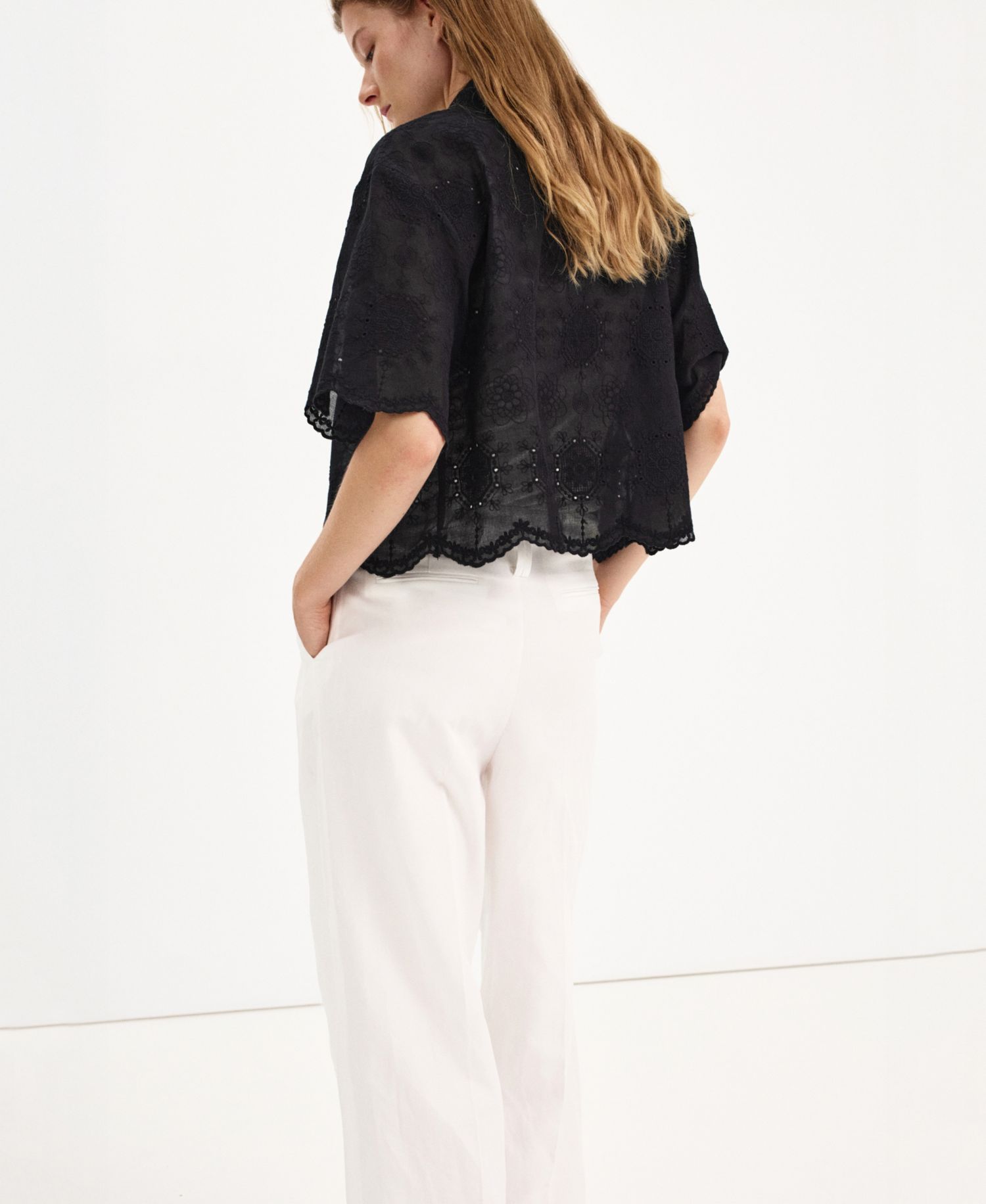 Women's Embroidered Cropped Short-Sleeve Shirt