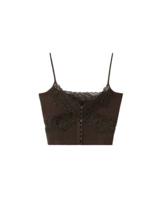 Women's Lace Fine-Knit V-Neck Crop Top