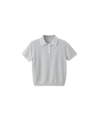 Women's Striped Polo Short-Sleeve Sweater