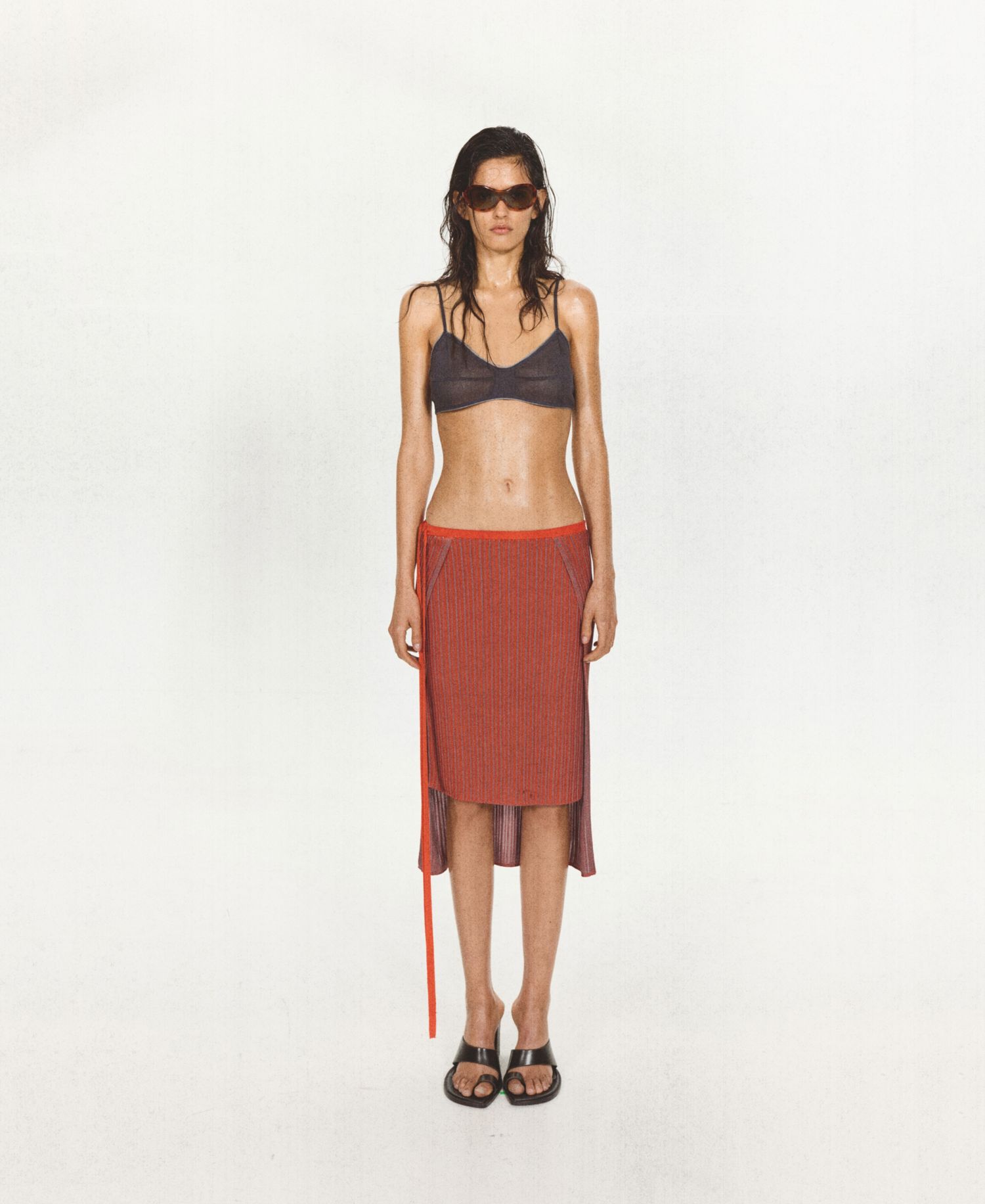 Women's Ribbed Midi Asymmetrical Skirt
