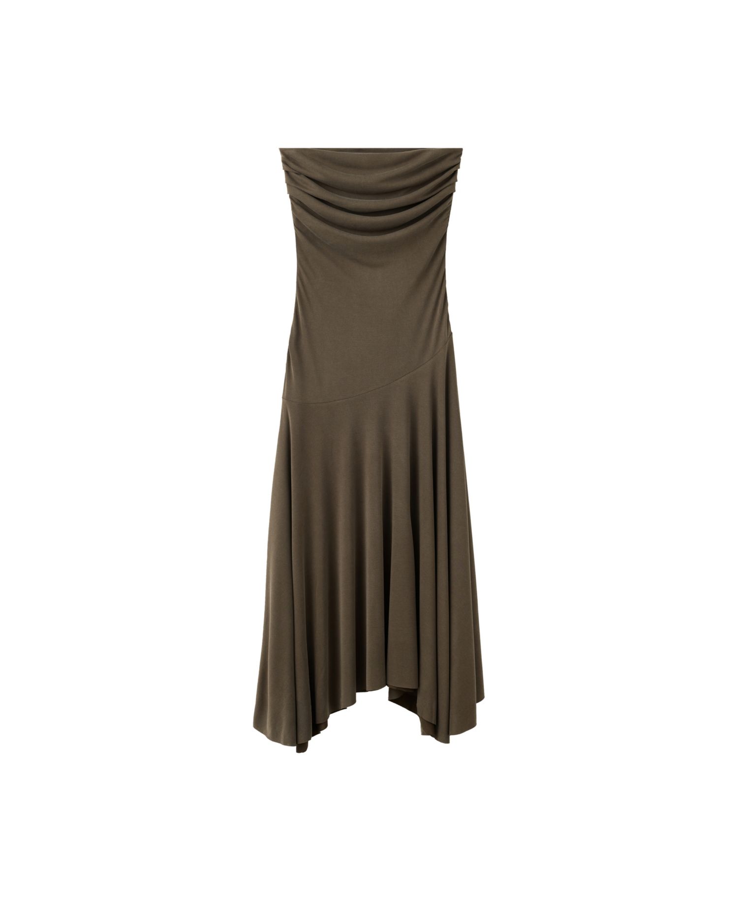 Women's Asymmetric Bandeau Ruched Midi Dress