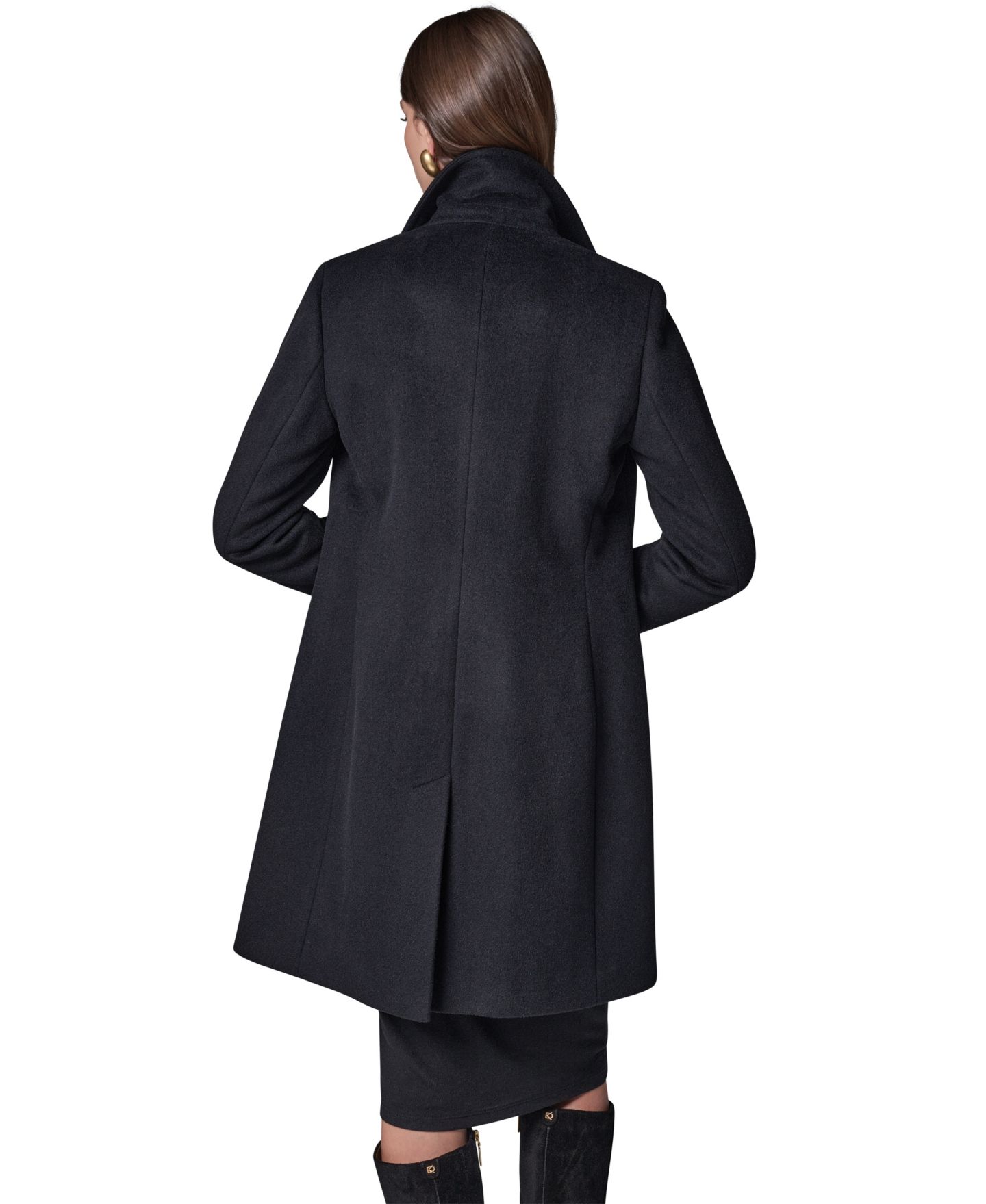 Женское пальто Donna Karan New York Single-Breasted Notch Collar Wool-Cashmere Blend Lined Walker, цвет: Чёрный — фото 5