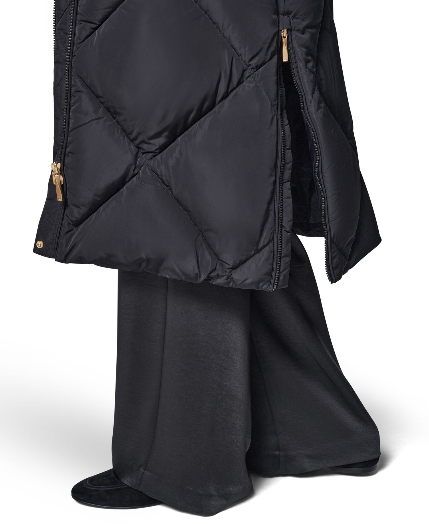 Women's Quilted Midi-Length Faux Fur-Trimmed Puffer Coat