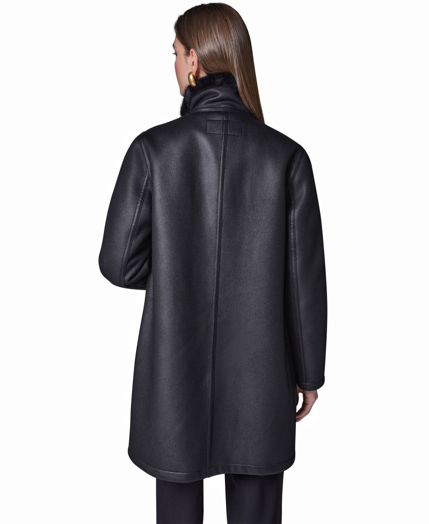 Женское пальто Donna Karan New York из искусственной овчины с отложным воротником, цвет: Чёрный — фото 5