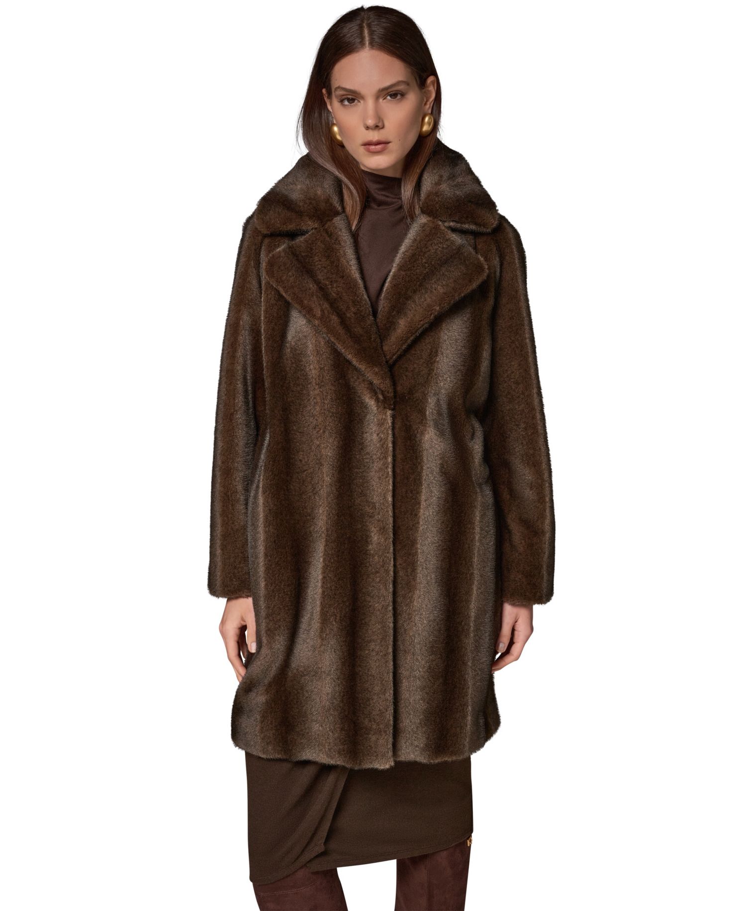 Women's Notched-Collar Faux-Fur Coat