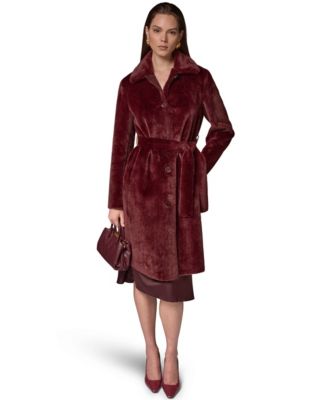 Women's Belted Faux Fur Maxi-Length Coat