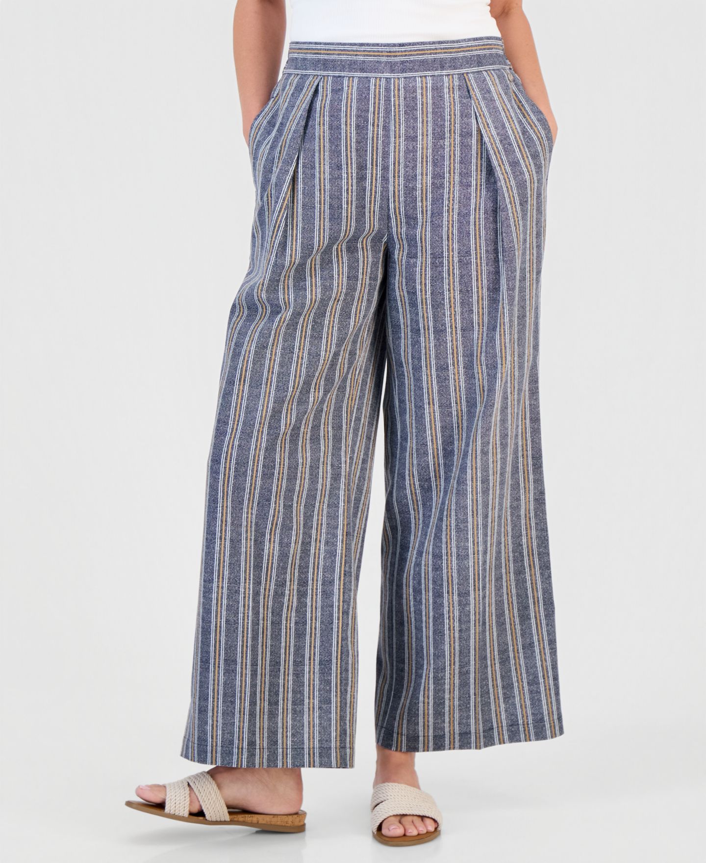 Женские брюки Nautica Pull-On Wide-Leg Striped, цвет: Небесно-голубой разноцветный — фото 3